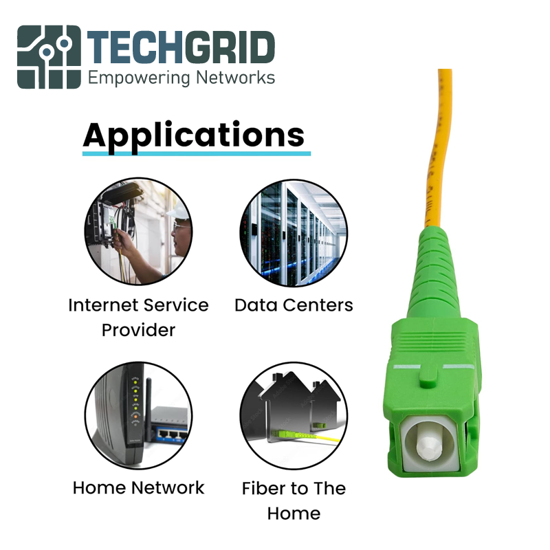 Cable Patch de Fibra Óptica SC/APC a SC/APC OS2 – 1 Metro, Monomodo 9/125μm, Simplex, Color Amarillo