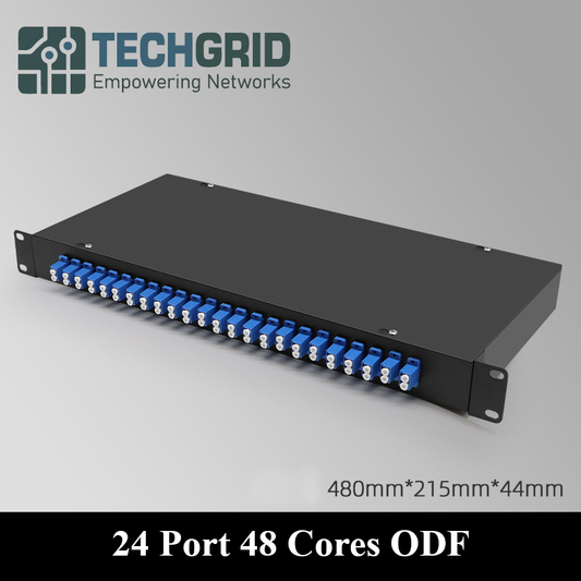 Caja de Terminación Óptica Rack 1U – 24 Puertos LC UPC con Pigtails y Adaptadores