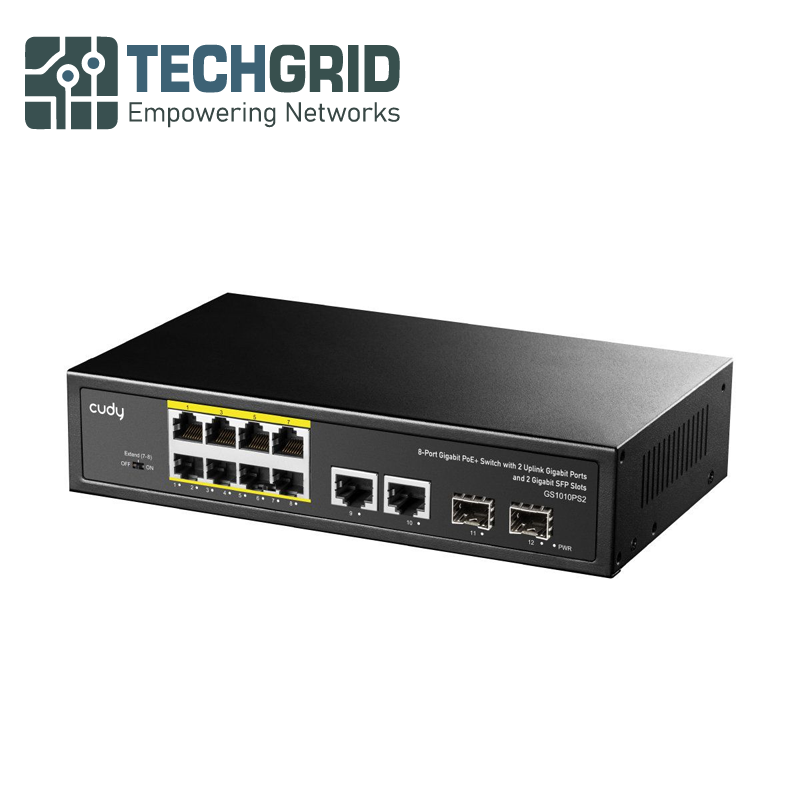 CUDY GS1010PS2 — Switch Gigabit PoE+ 8 Puertos + 2 Uplink GbE + 2 SFP | 120W
